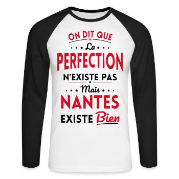 Perfection n'existe pas Nantes existe bien - T-shirt baseball manches longues Homme - blanc/noir - Devant - Nik (191cm)