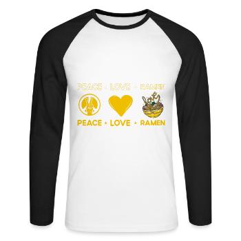 Peace Love Ramen - Unisex Baseballshirt langarm - Weiß/Schwarz - Vorne - Nik (191cm)