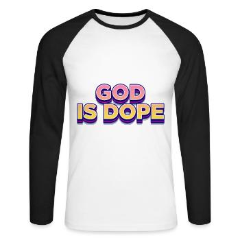 Dieu religion - T-shirt baseball manches longues Homme - blanc/noir - Devant - Nik (191cm)