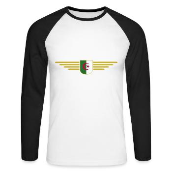 Algeria Design – Fierté de l’Afrique du Nord - T-shirt baseball manches longues Homme - blanc/noir - Devant - Nik (191cm)
