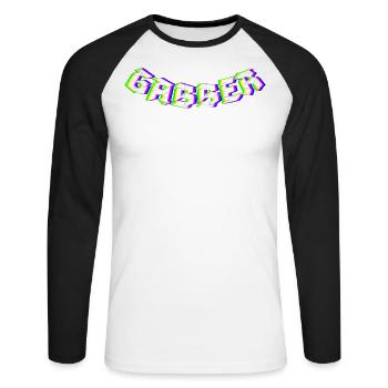 Gabber Hardcore Techno - Unisex Long Sleeve Baseball T-Shirt - white/black - Front - Nik (191cm)