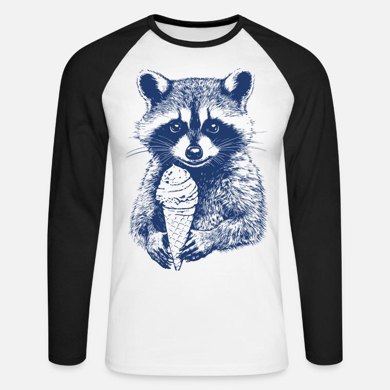Waschbär mit Eiscreme - Unisex Baseballshirt langarm - Weiß/Schwarz