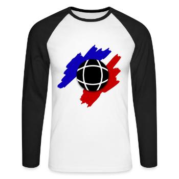 Boule de pétanque tricolore - T-shirt baseball manches longues Homme - blanc/noir - Devant - Nik (191cm)