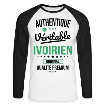 Authentique et véritable Ivoirien - Original - T-shirt baseball manches longues Homme - blanc/noir - Devant - Nik (191cm)