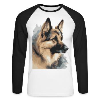 German Shepherd Portrait Watercolors - Unisex Long Sleeve Baseball T-Shirt - white/black - Front - Nik (191cm)