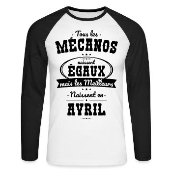 Mécanos égaux meilleurs naissent en Avril - T-shirt baseball manches longues Homme - blanc/noir - Devant - Nik (191cm)