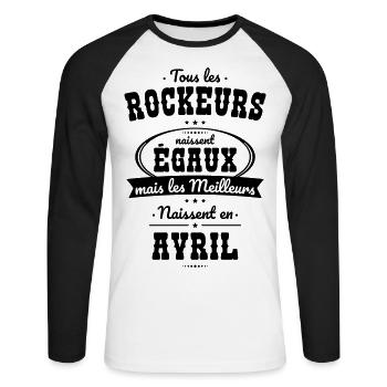Rockeurs égaux meilleurs naissent en Avril - T-shirt baseball manches longues Homme - blanc/noir - Devant - Nik (191cm)