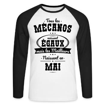 Mécanos égaux meilleurs naissent en Mai - T-shirt baseball manches longues Homme - blanc/noir - Devant - Nik (191cm)