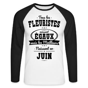Fleuristes égaux meilleurs naissent en Juin - T-shirt baseball manches longues Homme - blanc/noir - Devant - Nik (191cm)