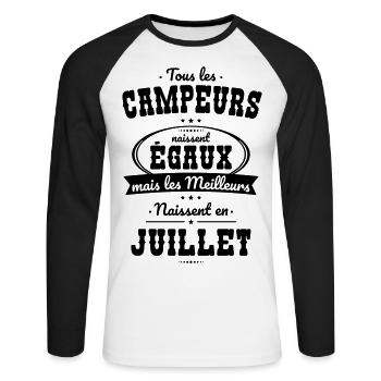 Campeurs égaux meilleurs naissent en Juillet - T-shirt baseball manches longues Homme - blanc/noir - Devant - Nik (191cm)