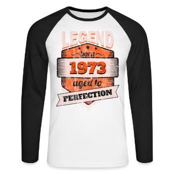 1973 - Anniversaire Bday - T-shirt baseball manches longues Homme - blanc/noir - Devant - Nik (191cm)