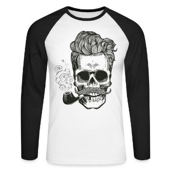 skull_pipe - Unisex Long Sleeve Baseball T-Shirt - white/black - Front - Nik (191cm)