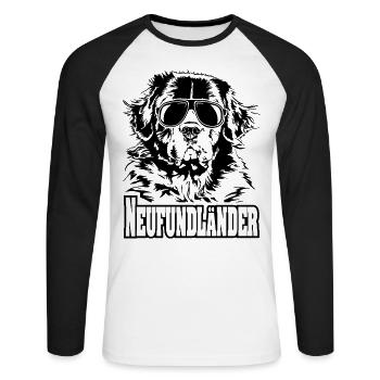 NEUFUNDLÄNDER cool Sonnenbrille Hunde Hund - Unisex Baseballshirt langarm - Weiß/Schwarz - Vorne - Nik (191cm)