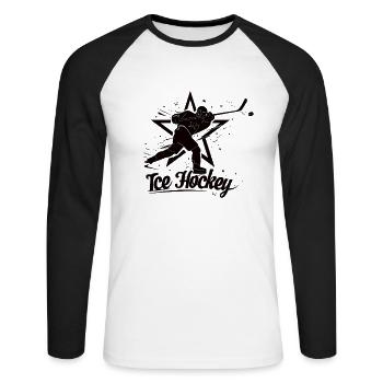 Eishockey Silhouette - Unisex Baseballshirt langarm - Weiß/Schwarz - Vorne - Nik (191cm)