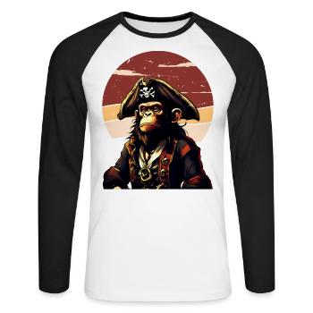 Kapitän Comic Affe Pirat Karibik - Unisex Baseballshirt langarm - Weiß/Schwarz - Vorne - Nik (191cm)