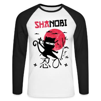 Funny Cat, Shanobi Funny Ninja Shinobi Cat - Unisex Long Sleeve Baseball T-Shirt - white/black - Front - Nik (191cm)
