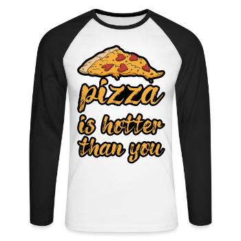 Pizza - Unisex Baseballshirt langarm - Weiß/Schwarz - Vorne - Nik (191cm)