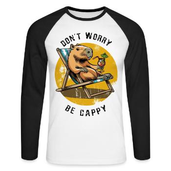 Don't worry be Cappy - Capybara - Holiday - Unisex Long Sleeve Baseball T-Shirt - white/black - Front - Nik (191cm)
