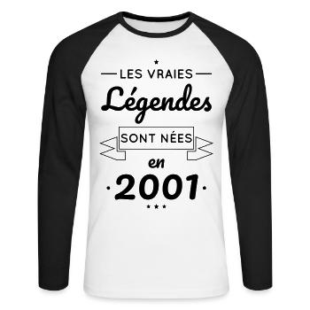 Anniversaire 21 ans - Légendes sont nées en 2001 - T-shirt baseball manches longues Homme - blanc/noir - Devant - Nik (191cm)