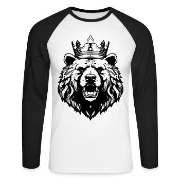 Ours Grizzly Roi de la Couronne - T-shirt baseball manches longues Homme - blanc/noir - Devant - Nik (191cm)