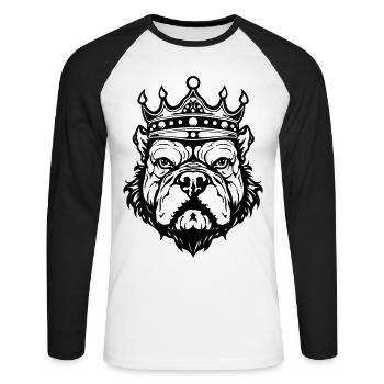 Bulldog Krone Hund König - Unisex Baseballshirt langarm - Weiß/Schwarz - Vorne - Nik (191cm)