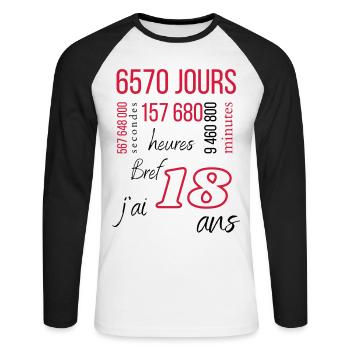 18 ans anniversaire-Bref j'ai 18 ans-Humour cadeau - T-shirt baseball manches longues Homme - blanc/noir - Devant - Nik (191cm)