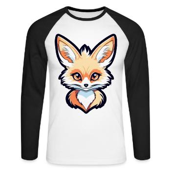 Wüstenfuchs Fennek Zeichnung - Unisex Baseballshirt langarm - Weiß/Schwarz - Vorne - Nik (191cm)