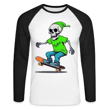 Skate Skeleton Skating Skateboard - Unisex Long Sleeve Baseball T-Shirt - white/black - Front - Nik (191cm)