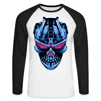 Roboterschädel - Unisex Baseballshirt langarm - Weiß/Schwarz - Vorne - Nik (191cm)
