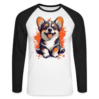 Corgi chiot chien drôle chiens - T-shirt baseball manches longues Homme - blanc/noir - Devant - Nik (191cm)