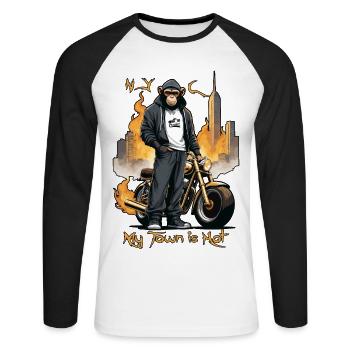 Biker Affe - Unisex Baseballshirt langarm - Weiß/Schwarz - Vorne - Nik (191cm)