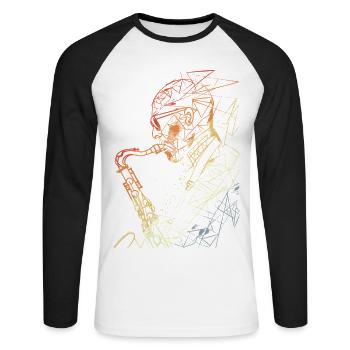 Saxophonist Retro - Unisex Long Sleeve Baseball T-Shirt - white/black - Front - Nik (191cm)