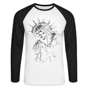 Prêtre mort-vivant avec couronne d’épines gothique - T-shirt baseball manches longues Homme - blanc/noir - Devant - Nik (191cm)