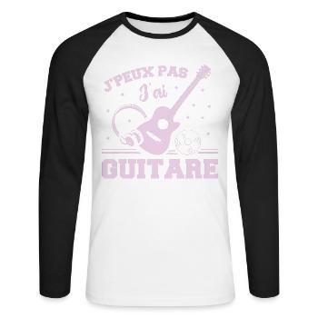 Je Peux Pas J ai Guitare - T-shirt baseball manches longues Homme - blanc/noir - Devant - Nik (191cm)