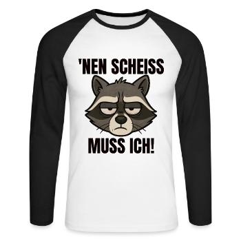 Waschbär nen Scheiss muss ich frecher Spruch - Unisex Baseballshirt langarm - Weiß/Schwarz - Vorne - Nik (191cm)