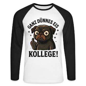 Chien carlin collègue de glace très mince - T-shirt baseball manches longues Homme - blanc/noir - Devant - Nik (191cm)