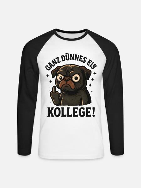 Very thin colleague pug dog - Unisex Long Sleeve Baseball T-Shirt - white/black