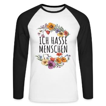 Je déteste les gens fleurs - T-shirt baseball manches longues Homme - blanc/noir - Devant - Nik (191cm)