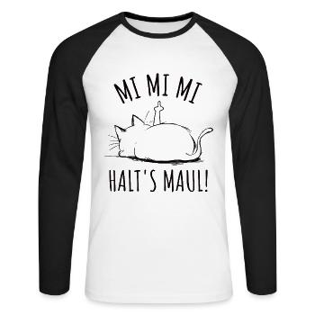 Faule Katze Ich Muss Gar Nix - Unisex Baseballshirt langarm - Weiß/Schwarz - Vorne - Nik (191cm)