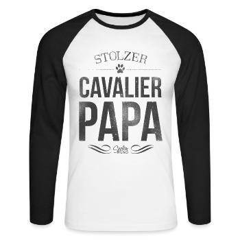 Cavalier King Charles Spaniel Papa - Unisex Baseballshirt langarm - Weiß/Schwarz - Vorne - Nik (191cm)