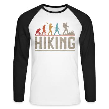 Vintage Hiking Evolution Hiker Funny Trekking - Unisex Long Sleeve Baseball T-Shirt - white/black - Front - Nik (191cm)