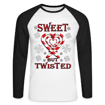 Sweet but Twisted mit Zuckerstange als Herzchen - Unisex Baseballshirt langarm - Weiß/Schwarz - Vorne - Nik (191cm)