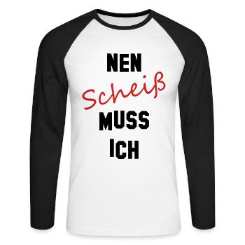 nen scheiß muss ich black red - Unisex Baseballshirt langarm - Weiß/Schwarz - Vorne - Nik (191cm)