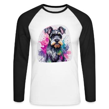 Chien Schnauzer miniature mignon coloré à l’aquarelle - T-shirt baseball manches longues Homme - blanc/noir - Devant - Nik (191cm)