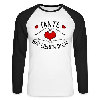 Tante wir lieben Dich - Unisex Baseballshirt langarm - Weiß/Schwarz - Vorne - Nik (191cm)