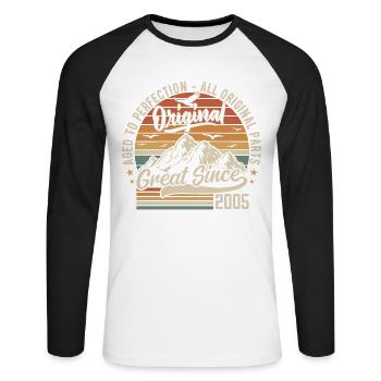 Vintage Né en 2005 | 20e Anniversaire Cadeau 2005 - T-shirt baseball manches longues Homme - blanc/noir - Devant - Nik (191cm)