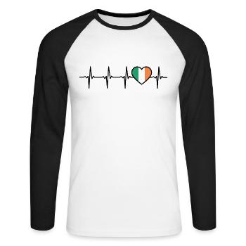 Ireland Heartbeat Flag Irish - Unisex Long Sleeve Baseball T-Shirt - white/black - Front - Nik (191cm)