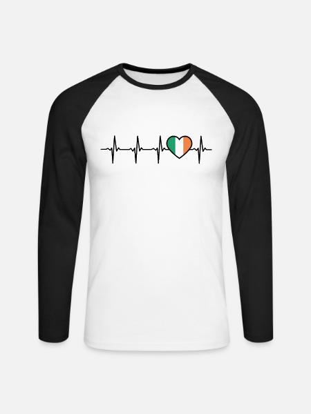 Irland Herzschlag Flagge Ire - Unisex Baseballshirt langarm - Weiß/Schwarz