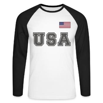 TEAM United States American Flag Banner Over Font - Unisex Long Sleeve Baseball T-Shirt - white/black - Front - Nik (191cm)