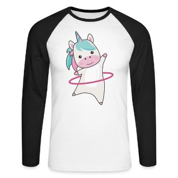 Einhörner die hullern Sport rosa Einhorn lustig - Unisex Baseballshirt langarm - Weiß/Schwarz - Vorne - Nik (191cm)
